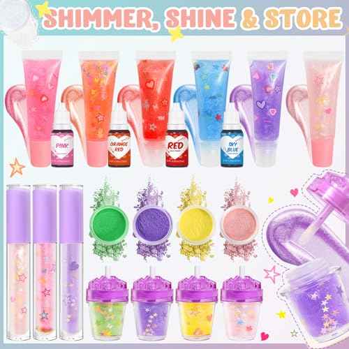 Jcoos Lip Gloss Making Kit, 66PCS DIY Lip Glosses Set to Make Your Own Lip Stick, Fun Craft Makeup Lipglosses, All-Inclusive Moisturizing Handmade Lip Glaze Supplies Set for Beginner Women Girls