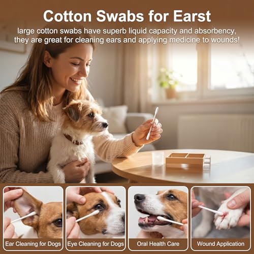 400 Long Cotton Swabs with Storage Case - Double-Ended XL Buds for Pet Care & Makeup