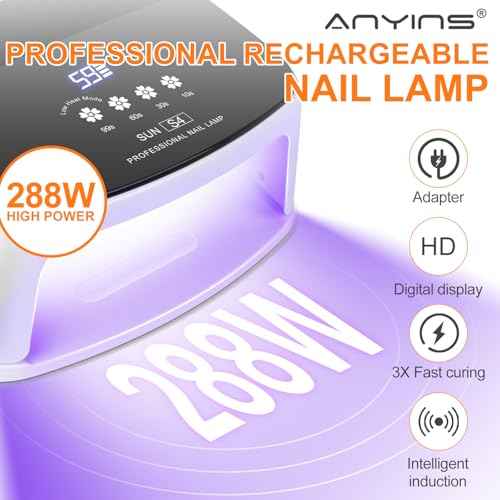 UV Nail Lamp, 288W 8 Hours Super Long-Lasting 15600mAh Professional Cordless UV LED Lamp for Nails 66Pcs Lamp Beads Automatic Sensor Gel Nail uv Light for Nail Art at Home and in Salons Gold
