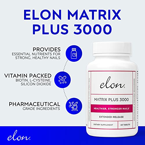 Elon Matrix Plus 3000 Biotin Nail Vitamins for Repair & Growth (60 Day Supply)