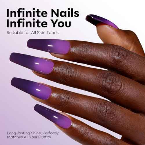 modelones Black Purple Gel Nail Polish Color Dark Purple Changing Black Mood Temperature Change Nail Polish Gel Soak Off Nail Art DIY Salon Manicure Holiday Gift for Girls Women 15 ML