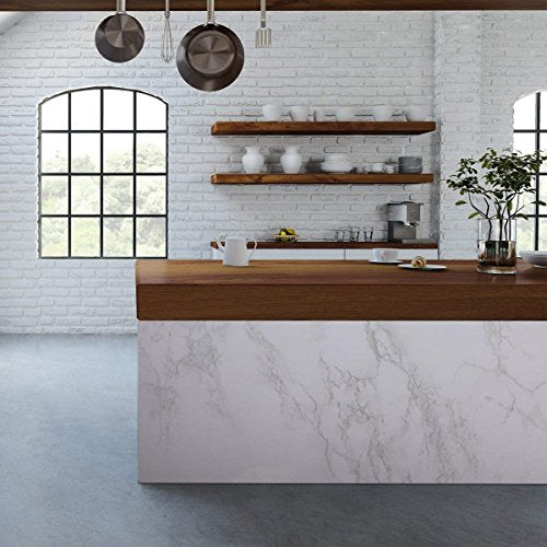 practicalWs Glossy Marble Wall Paper Granite White/Grey Kitchen Countertop Cabinet Furniture Refurbishment Thick Removable Wallpaper Peel and Stick Vinyl Roll Easy to Use 11.8"x78.7"