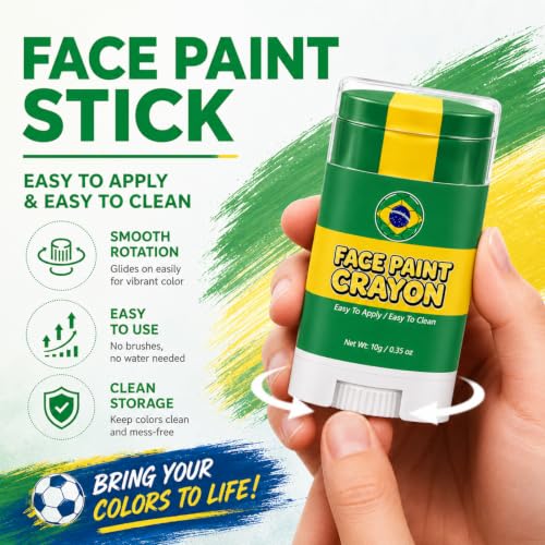 Brazil Face Paint Stick - 3-in-1 Flag Colors, Sweatproof