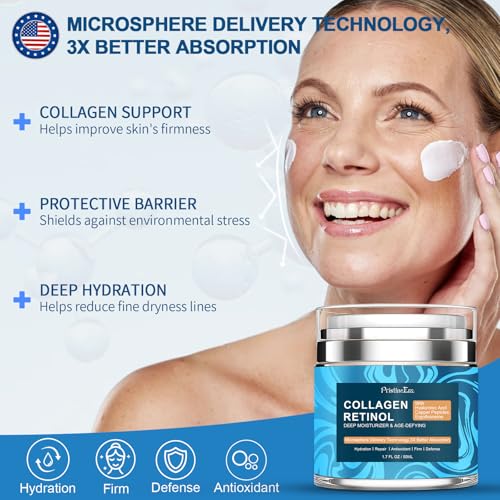 Retinol Cream for Face - Collagen Retinol Hyaluronic Acid Cream - Face Moisturizer for Aging Skin - Anti Aging Wrinkle & Firming Skin Care Neck - Day & Night - 1.7 fl.oz