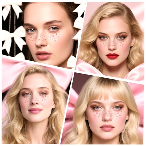 6pcs Pink Bow Face Freckle Tattoo Stickers, Waterproof Temporary Tattoos for Women & Girls Perfect for Makeup St. Patrick's & Costume Parties