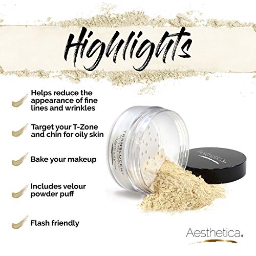 Aesthetica Translucent Setting Powder ? Matte Finishing Makeup Loose Setting Powder ? Flash Friendly Translucent Powder Foundation - Loose Face Powder Includes Velour Puff