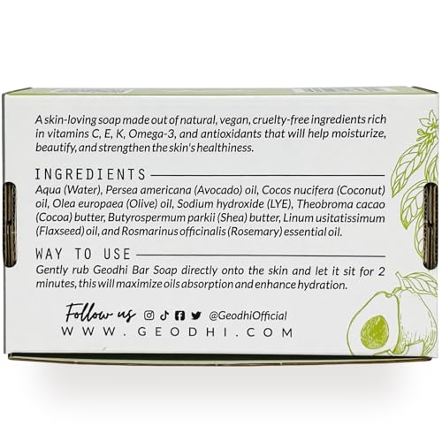 Handmade Vegan Cold Process Soap with Premium Essential Oils, Great for Acne, and Dry Skin - Set of 4 Both Women and Men Soap Bar-. (Avocado-Rosemary)