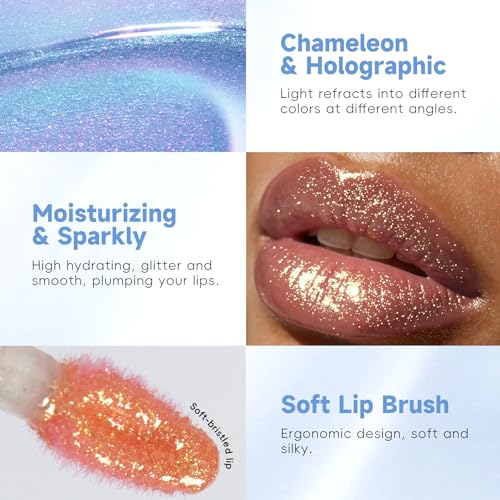 HOSAILY 6-Piece Holographic Chameleon Lip Gloss Set