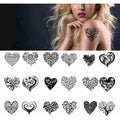 Heart Tattoo 18 sheets Temporary Tattoos for Adults Men and Women Black and White All Kinds of Love Heart Tree Folwer Leaves Fake Tattoo Kits Sets For Neck Arm Hands Leg Body Art Satickers