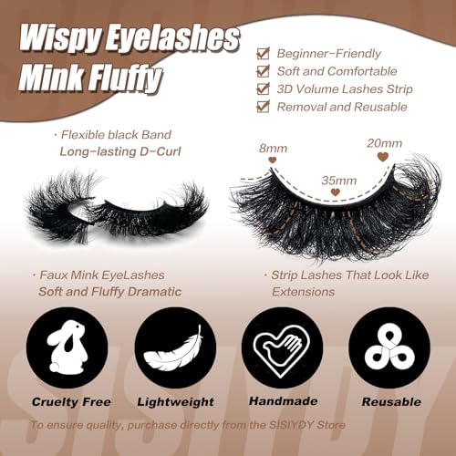 Fluffy Mink Lashes 14 Pairs - 20mm D Curl Volume Eyelashes