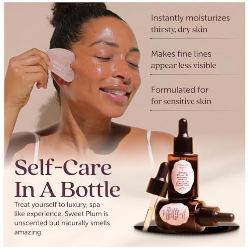 Cosmette Sweet Plum Vitamin C Facial Oil With Grape Seed, Almond, Coconut & Castor Oils, Hydrating Daily Face Oil to Support & Protect Skin Health, Plant Based Natural Skin Care, Vegan, 1 FL Oz