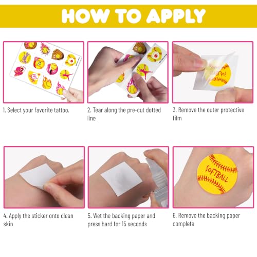 96 Pcs Softball Temporary Tattoos for Kids Sports Party Favors