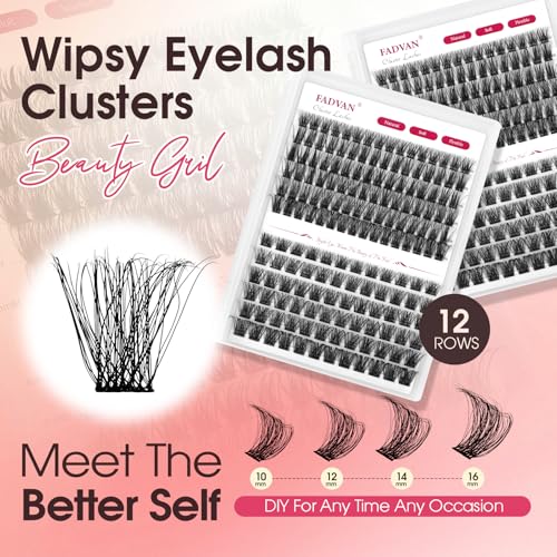 FADVAN Lash Clusters - 156PCS C-Curl Wispy Eyelash Extensions 10-16mm