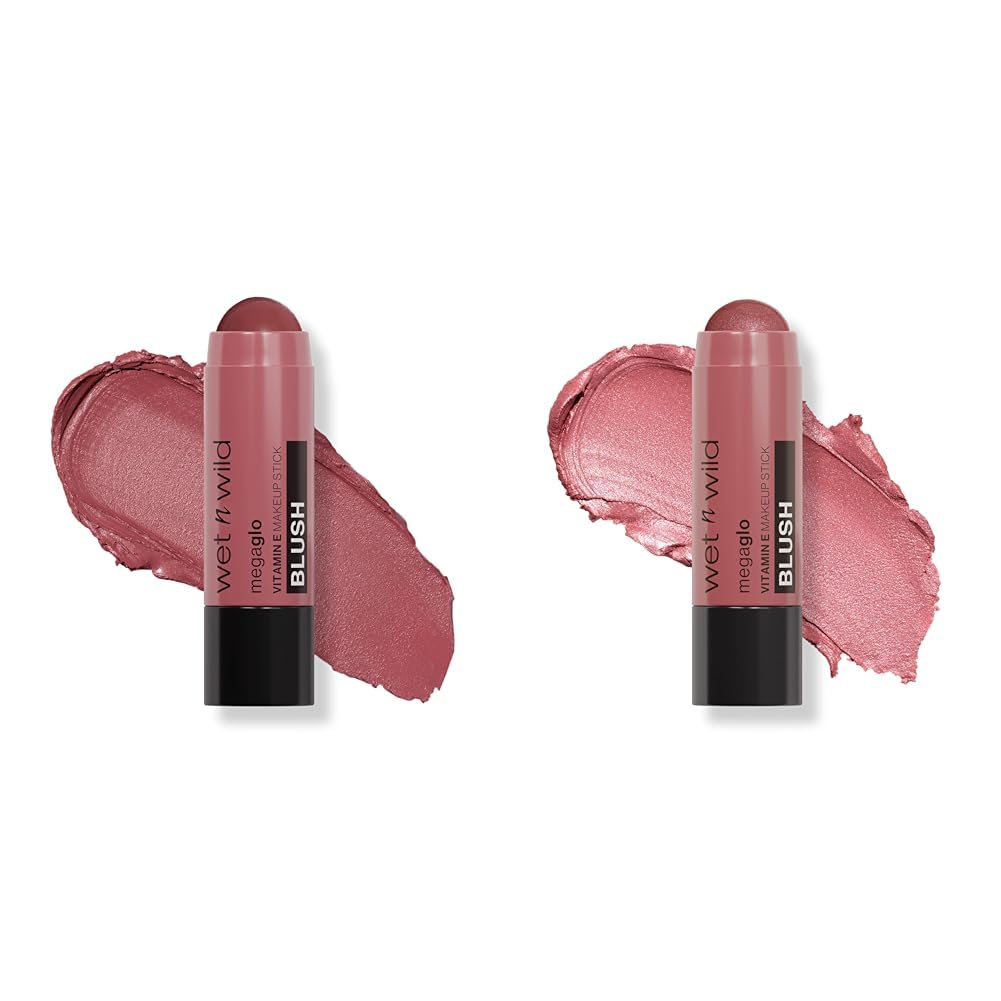 wet n wild Mega Glo Makeup Stick 2-Pack Bundle with Say It Ain't Rose & Current Jam Shades - Buildable Color for Eyes, Cheeks & Lips