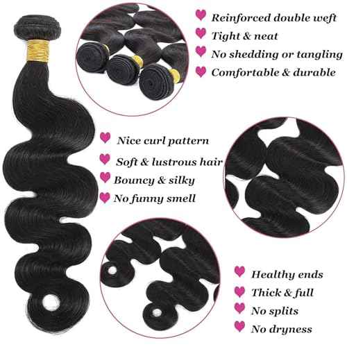 MDL Human Hair Bundles Body Wave Brazilian Virgin Human Hair 3 Bundles 18 20 22 Inch Unprocessed 12A Body Wave Human Hair Extensions Natural Color