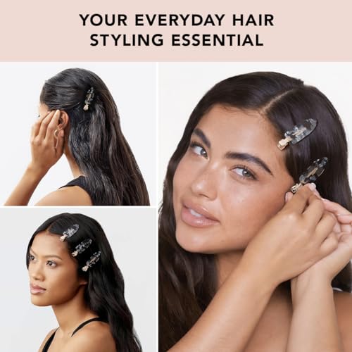 Kitsch Creaseless Hair Clips - Black Terrazzo No-Bend Makeup Clips, 4-Pack