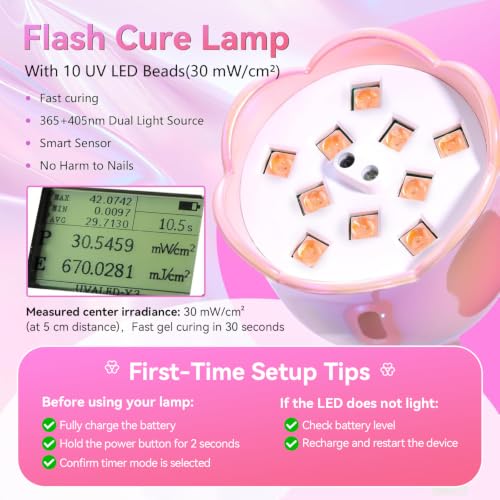Makartt UV Nail Lamp for Gel Nails with Gooseneck, Rechargeable, Iridescent Pink