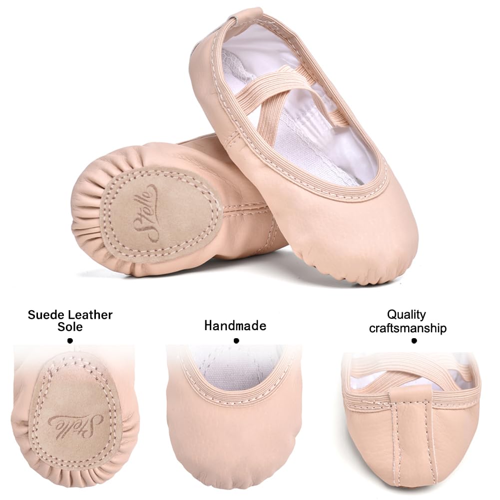 Stelle Ballet Shoes for Girls Toddler Ballet Slippers Soft Leather Boys Dance Shoes for Toddler/Little Kid/Big Kid (Ballet Pink, 5MT)