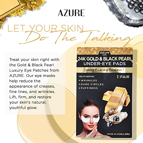 Azure Cosmetics 24K Gold & Black Pearl Luxury Firming Under Eye Pads - Moisturizing & Restoring Eye Mask Patches - Reduces Fine Lines, Wrinkles, Dark Circles & Puffiness - Made in Korea - 5 Pairs