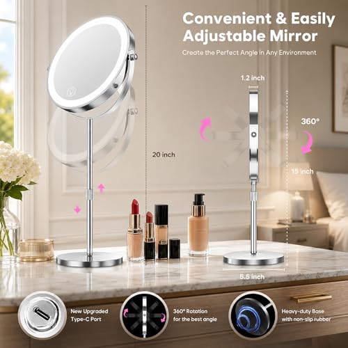 Dienmern Lighted Makeup Mirror 1X/20X Magnifying with 3 Color LED