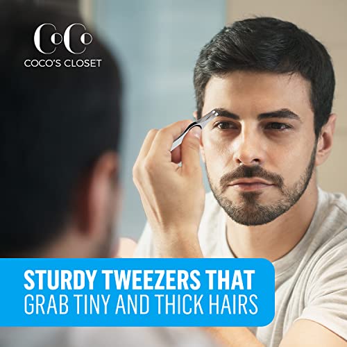 Precision Tweezers for Women Facial Hair - Stainless Steel Tweezers for Women and Men - Ideal for Eyebrow Shaping and Hair Removal - Slanted Tips, Durable and Ergonomic Grip Design