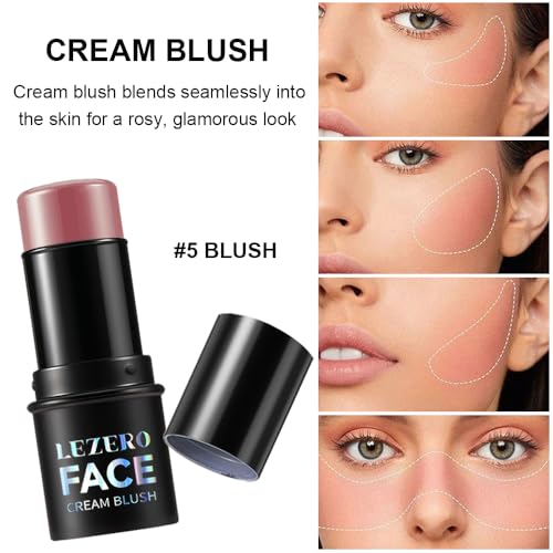 Blush Stick, Multi-use Blush Stick for Cheeks, Eyes, Lips, Silky Creamy Face Stick for Old Women & Mature Skin, Blendable and Buildable Color, Long Lasting Waterproof Non-greasy Formula (#21, Blush)