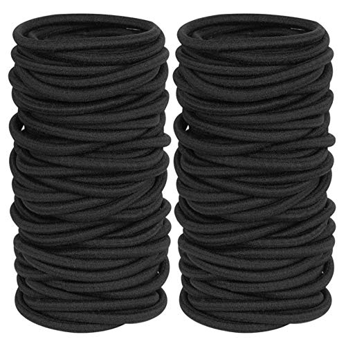 Black Hair Ties for Thick & Curly Hair - 4mm Elastic Bands (120 Pack)