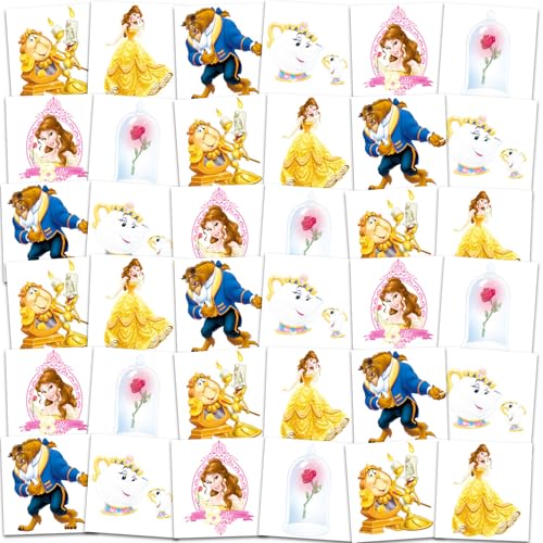 Beauty and the Beast Tattoos Party Favors Bundle - 72 Perforated Individual 2" x 2" Princess Belle Temporary Tattoos for Kids Boys Girls | Beauty and the Beast Party Supplies