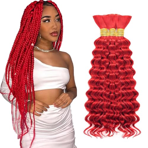 DiexrLamx 32-Inch Red Deep Wave Human Braiding Hair - 3 Bundles