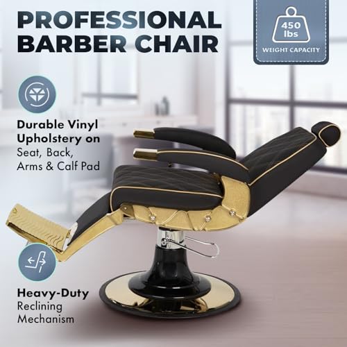 Buy-Rite Zeus Heavy-Duty Barber Chair with Gold Frame & Extra Wide Seat