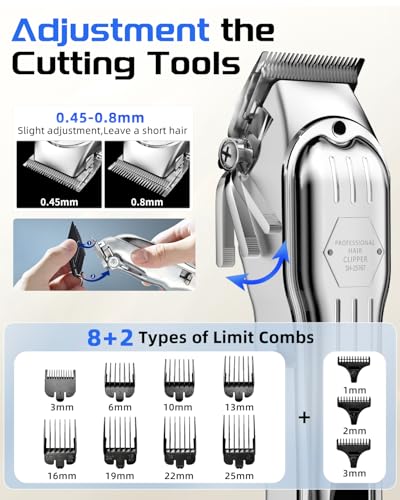 KIKIDO Professional Cordless Hair Clippers for Men - 10 Combs & LCD Display