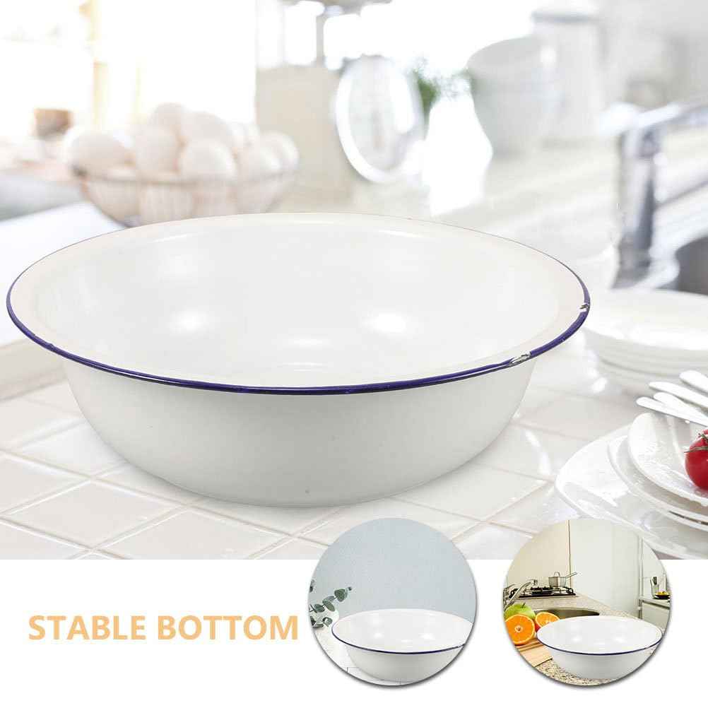 Healeved Enamel Wash Basin 32cm Large Enamel Mixing Bowl Face Washing Basin ware Salad Bowl Soup Bowl Sourdough Bowl Footbath