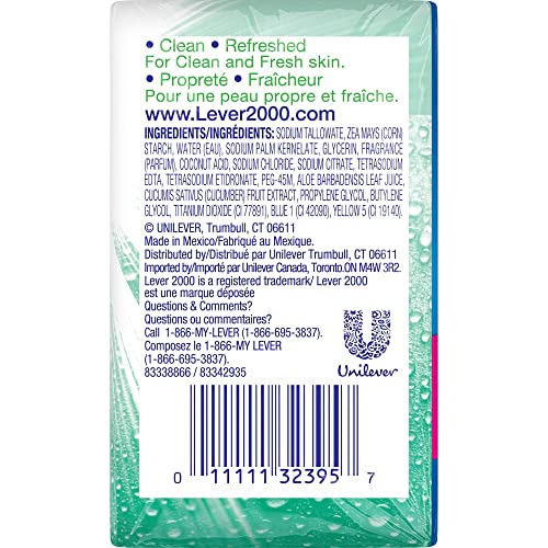 Lever 2000 Bar Soap, Aloe & Cucumber, 3.15 oz, 4 Bar