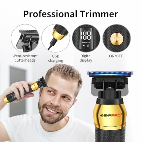 HIENA PRO Cordless Hair Clipper Set with T-Blade Trimmer & Shaver