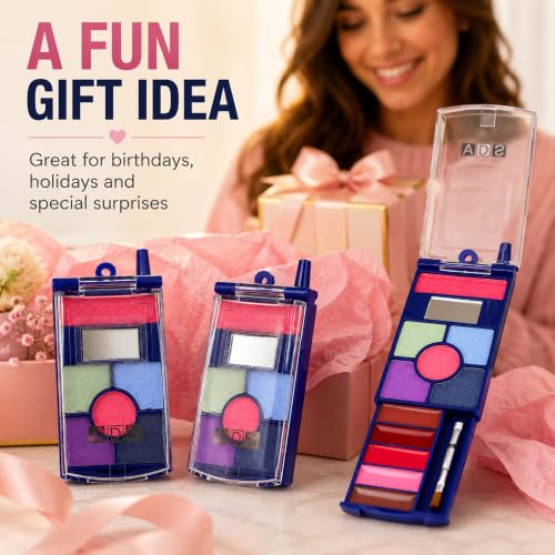 Retro Flip Phone Makeup Kit - 5 Eyeshadows, 5 Lipsticks & Blush
