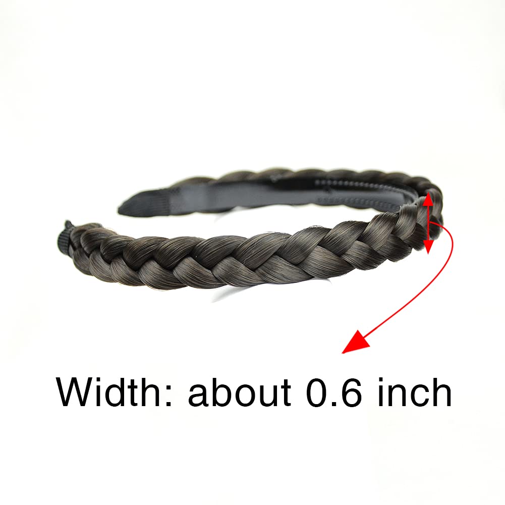 Gledola Braided Headband With Teeth Braids Hairband With Tooth Synthetic Hair Band Plaited Hairband For Women (Dark Brown)