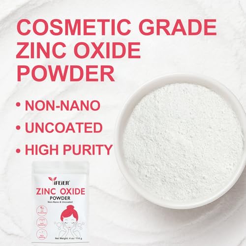 Zinc Oxide Powder | 4oz (114g) 100% Pure Non Nano Uncoted Zinc Oxide Powder for Skin Protection | Cosmetics Grade Ideal for DIY Sunscreen, Lotion, Deodorant, and Skincare