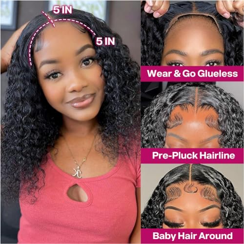 Ailwelia Curly Bob Wig Human Hair 5x5 Glueless Pre-Plucked 14"