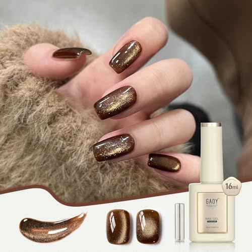 GAOY Jelly Brown Cat Eye Gel Nail Polish, 16ml Glitter Holographic Nail Polish with Magnet, Reflective Translucent UV Gel, 3010 Cocoa Depth