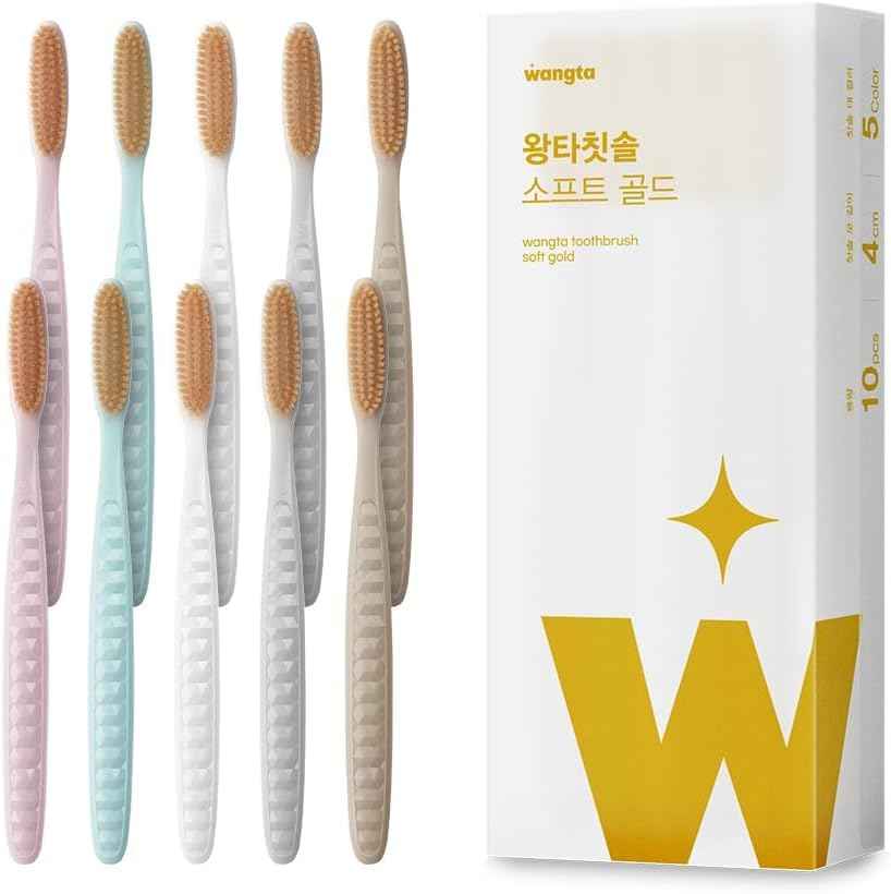 WANGTA Gold – Extra Soft Extra Large Toothbrush – 1.6 inch (4 cm) Wide Head | 4,000 Ultra-Fine Bristles for Sensitive Gums | Premium Korean Toothbrush (10 Pack)