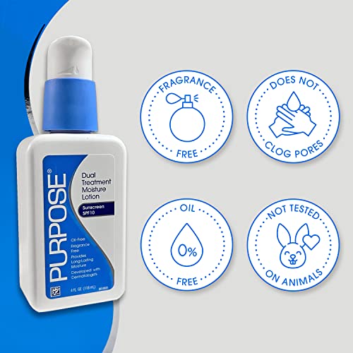 Purpose Dual Treatment Moisture Lotion with SPF 10 ? Oil-Free, Fragrance-Free Daily Moisturizer for Sensitive Skin - 4 Fluid Oz. (Pack of 4)
