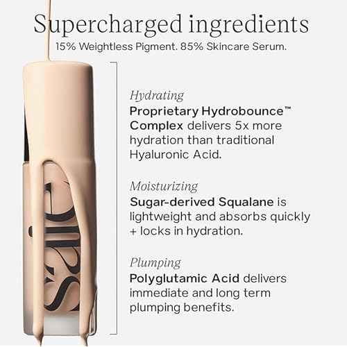 Saie Glowy Super Skin Tint Liquid Foundation - Weightless + Dewy Foundation with Lightweight Medium Coverage - Hydrating Face Makeup + Skin Care Serum Hybrid with Hyaluronic Acid - Shade 10 (1.01 oz)