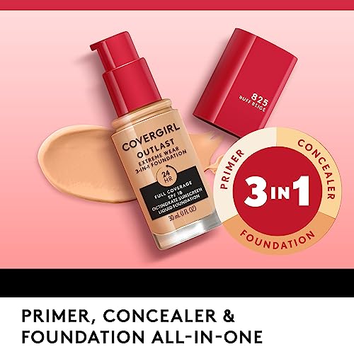 Covergirl Outlast Extreme Wear 3-in-1 Full Coverage Liquid Foundation, SPF 18 Sunscreen, Warm Beige, 1 Fl. Oz. (Pack of 2)