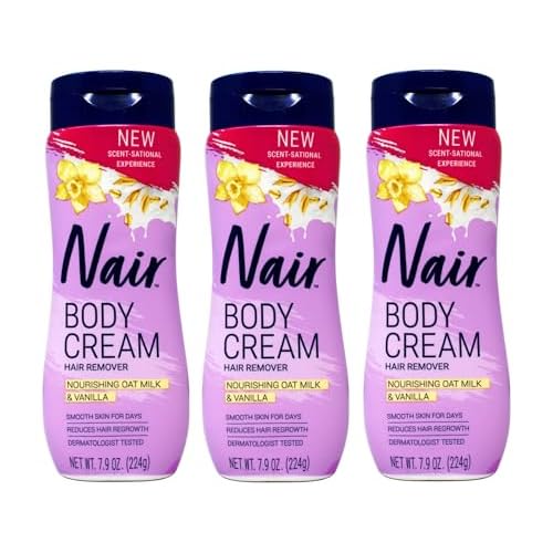 Nair Body Cream Hair Remover, Nourishing Oat Milk & Vanilla, Dermatologist Tested, 7.9 oz (Pack of 3)