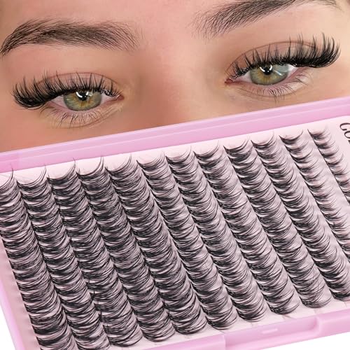 Goddvenus G-Wispy Natural Clusters Lash Extension Kit - Waterproof 192pcs DIY Eyelash Clusters with Glue & Tweezers