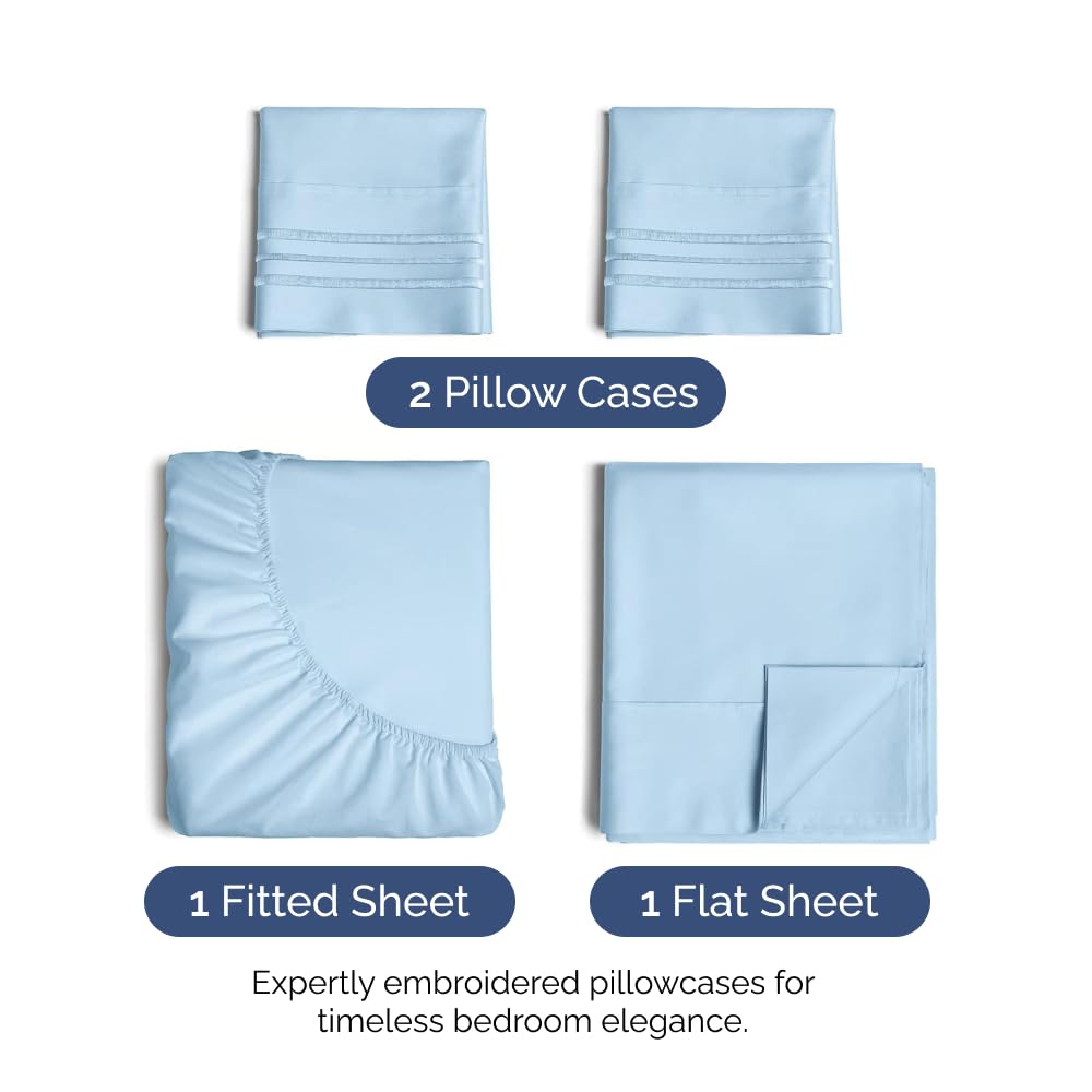 Twin 4 Piece Sheet Set - Breathable & Cooling Bed Sheets - Hotel Luxury Bed Sheets for Women, Men, Kids & Teens - Bedding w/ Deep Pockets & Easy Fit - Soft & Wrinkle Free - Twin Light Blue Sheets