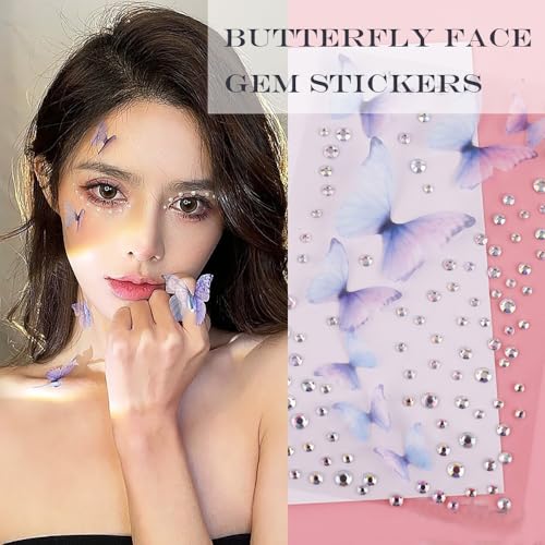 Butterfly Face Gem Stickers - 4 Sheets 3D Crystal Jewels
