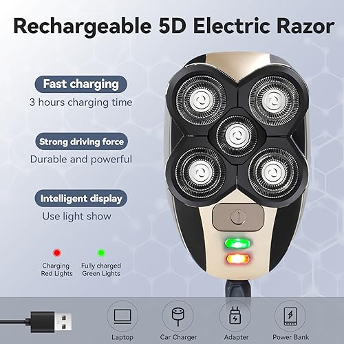 5 in 1 Head Shavers for Bald Men, Skull Head Shaver with Rechargeable Battery, Electric Razor, Hair Clippers, Nose Hair Trimmer, Cleaning Brush, Hair Manager, Idea Gift for Men(Brown)
