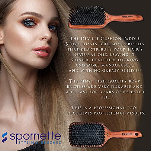 Spornette DeVille Cushion Paddle Boar Bristle Bundle with Hair Brush Cleaner