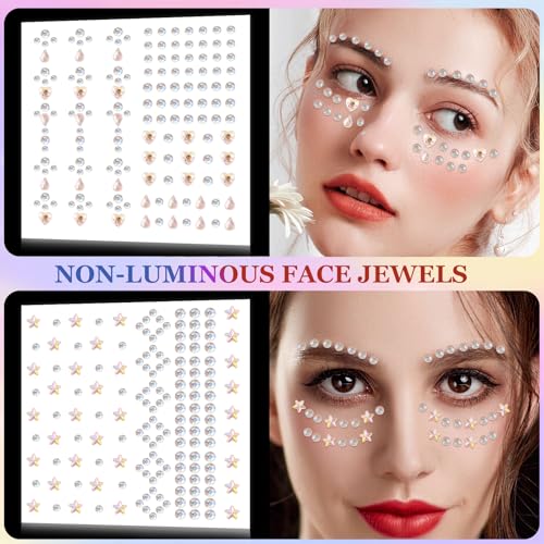 Face Gems Rhinestones Stickers - 6 Sheets Self Adhesive Jewels